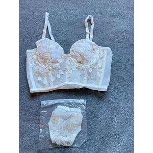 Floral Embroidered Mesh Bustier Set Size 34/75A New Longline‎ Lingerie Thong thumbnail 2