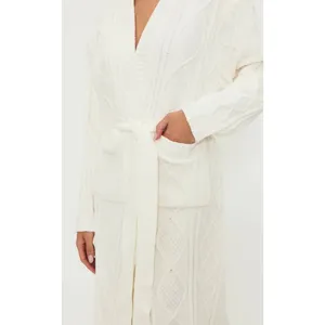 BEACH RIOT Rinna Chenille Robe Cream Cable Knit Belted Pockets X-Small Small thumbnail 5