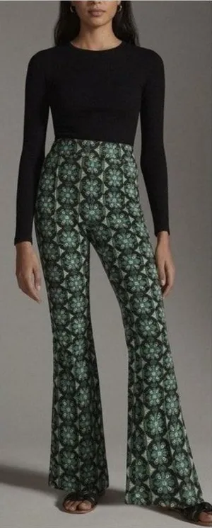 Anthropologie Maeve Size Large Flared Pants Sabine Knit Kick Flare Retro Funky thumbnail 1