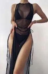 Solid Lace-Up Cover Up...Color: BOUTIQUE Black...Sz: Large (8-10) thumbnail 1