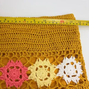 Mora‎ Mustard Yellow Crochet Floral Medallion Fringe Mini Skirt One Size Boho thumbnail 4