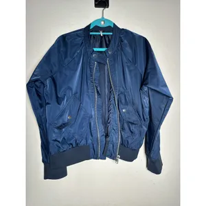 Free People Navy Satin Bomber Jacket M Lightweight thumbnail 4