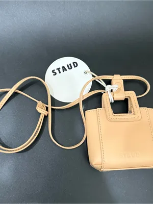 STAUD Micro Shirley Necklace Bag Tan Leather Micro Bag Charm thumbnail 8