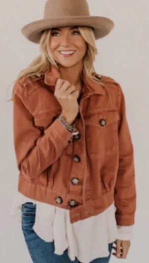 Free People Relaxed Fit Cotton Canvas Jacket Pumpkin TerraCotta Small thumbnail 1
