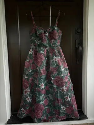 Like New Lulus Cherished Aura Green Floral Organza Bustier Midi Dress Size Small thumbnail 5