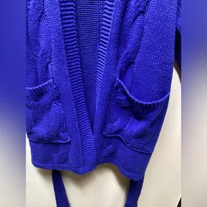 POL chunky cable knit sweater Long open front Belted cardigan Royal Size M/… thumbnail 12