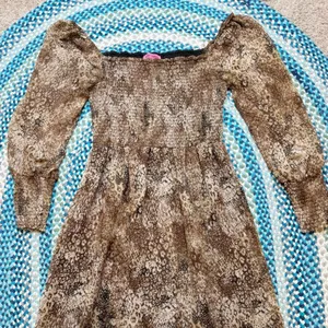 Betsey Johnson Peasant Tiered Midi Dress Large Smocked Puff Sleeve Animal Print thumbnail 2