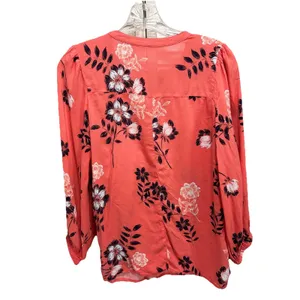 Gap Orange/Black/White Floral Blouse 3/4 Sleeve Size S Pleated‎ Button Up thumbnail 6