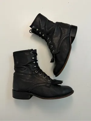 Vintage Laredo Boots Leather Ankle Lace Up Kiltie Steampunk Western Rodeo Black thumbnail 5