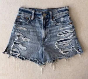 American Eagle 90s Boyfriend Shorts 000 Blue Distressed Highest Rise‎ Denim thumbnail 1