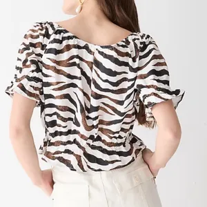 NWT J. Crew Womens Short Sleeved Blouse Brown/White Zebra Print Size Small thumbnail 9