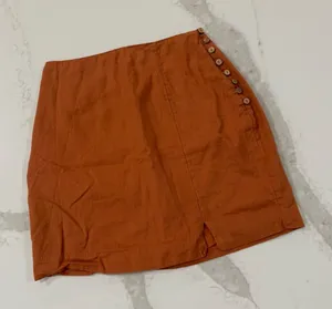 Free People Linen Blend Button Side Mini Skirt Womens XS Burnt Orange ZipperBack thumbnail 1