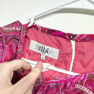 TIBI Women Pink Abstract‎ Long Sleeve Cruved Neckline Mini Dress Size 6 thumbnail 2