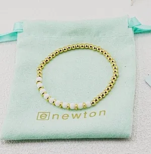 Enewton Classic Gold Bead & White Barrel Stone Beaded Bracelet Minimal Layering Accessory thumbnail 1
