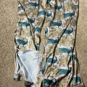 LATES Womens XS Peacock Orange‎ Tree Print Satin Pajama Pants Blue Green Orange thumbnail 6