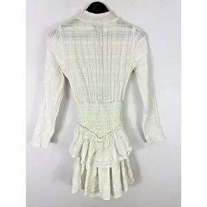ASOS‎ White Cotton Smocked Mini Dress 4 Long Sleeve Tiered Ruffle Boho Cottage thumbnail 3
