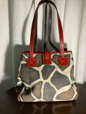 VNTG Dooney & Bourke giraffe Print Tote Bag with Red Leather Trim thumbnail 4