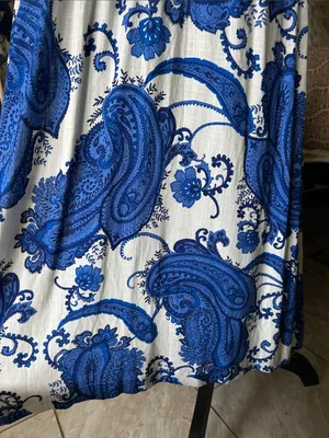 White closet elements white blue boho cottage paisley wrap Midi dress L thumbnail 14