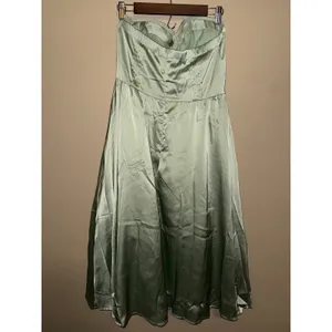 Sage Green Satin Strapless Sweetheart Corset Midi Dress Women L Fairycore Event thumbnail 3