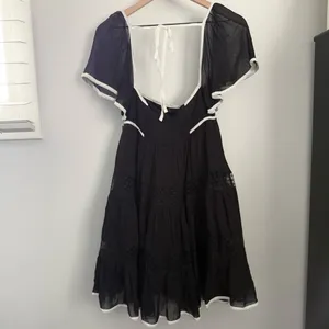 Anthropologie‎ Maeve XS Flutter Sleeve Bow Babydoll Dress Black White Whimsigoth thumbnail 7