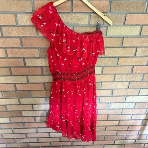 Joie Hafsa Silk Dress Size Matador Red Womens One Shoulder Asymmetrical Size XS thumbnail 4