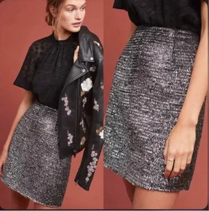 Hutch Tinsel Anthropologie Skirt Black Silver thumbnail 2
