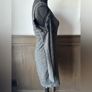 Hollister Charcoal Knit ribbed cold shoulder long sleeve soft Dress Euc medium thumbnail 4