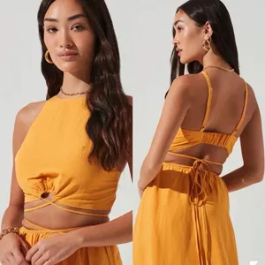 Astr The Label Marigold Divine Tie Waist Crop Top ONLY Linen Blend Size Small thumbnail 2