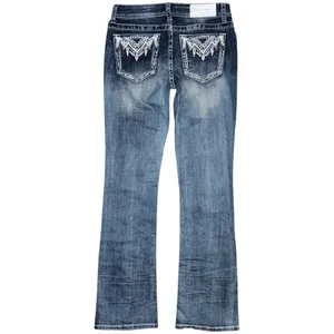 Grace In LA Women’s Feather Aztec Embellished Bootcut Blue Jeans Size 29 x 34 thumbnail 2