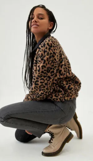 PacSun Coco Sherpa Henley Sweatshirt Leopard thumbnail 1