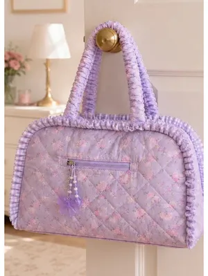 OMG Accessories Quilted Floral Duffle Bag Lilac Lavender Weekend Travel Bag NWT thumbnail 2