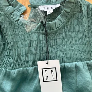 THML NWT Teal Smocked Tiered Mini Dress Long Sleeve‎ Boho Seafoam Size Small thumbnail 7