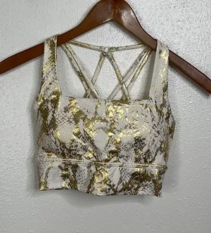 Buffbunny Collection White Gold Snakeskin Foil‎ Strappy Sports Bra XS Longline thumbnail 1