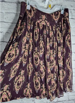 Vtg INC International Concepts 100% Silk Beaded Floral Skirt Size 12 Whimsigoth thumbnail 1