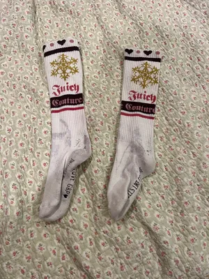 Juicy Couture White Crew Socks with Gold Snowflake and Red Logo thumbnail 2