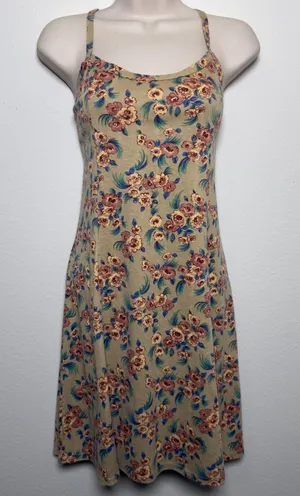 VTG 90s y2k No Boundaries Women Indie Grunge Mini‎ Skater Dress Large Tan Floral thumbnail 1