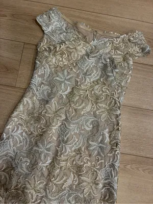 Tadashi Shoji Women’s Lace Off the Shoulder Maxi Formal Dress Metallic Size S thumbnail 1