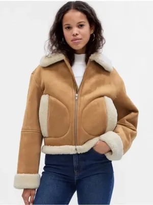Gap Vegan Suede Sherpa-Trim Full Zip Jacket Small NEW NWT thumbnail 1
