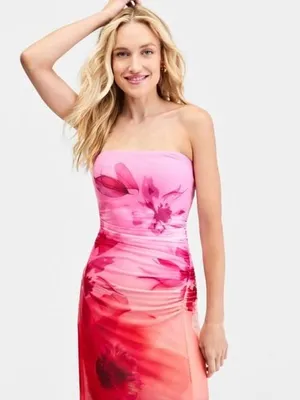 092- Bar III Floral-Print Mesh Strapless Midi Dress Size Large thumbnail 2