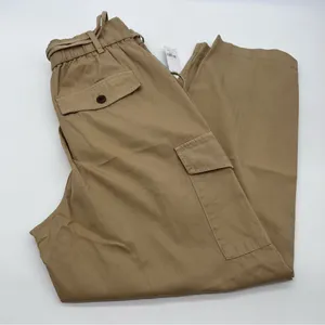 GAP Women's 6 Pocket Tan 100% Cotton Cargo Pants Double Belt-Size 4 thumbnail 1