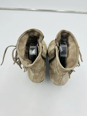 SAM EDELMAN Louie Suede Fringe Ankle Boots Booties Size Women’s 8.5 M Putty Grey thumbnail 8
