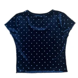 Abercrombie & Fitch Velvet Black and White Polka Dot Blouse Scalloped Trim Sz XS thumbnail 5