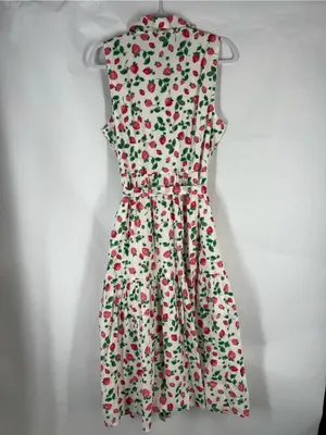 J.Crew Strawberry Print Collared Midi Dress Belted Size 10 thumbnail 12