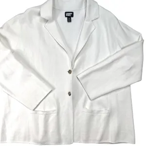 Lands End Womens 1X Cream 100%‎ Cotton Knit Blazer Cardigan Jacket 16W-18W thumbnail 3