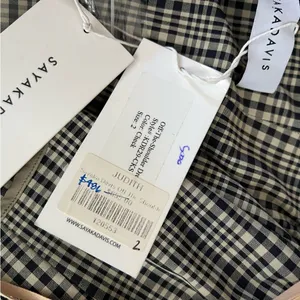 New Sayaka Davis Off Shoulder Cream Black Check Plaid Puff Sleeve Dress 2 NWT thumbnail 4