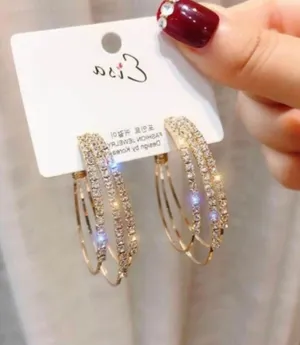 14K Gold Plated CZ Diamond Open Hoop Earrings for Women thumbnail 1
