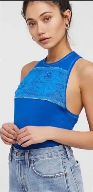 We the Free Window Crochet‎ Bright Electric Blue Tank Top XS thumbnail 1