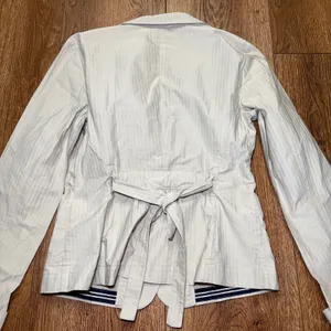 Weekend Max Mara Pinstripe Blazer Jacket Cream Cotton Women Size 4 Tie Back Chic thumbnail 9