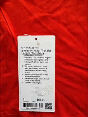 Lululemon Align Waist-Length Racerback Tank Cherry Ember Size 8 NWT thumbnail 5