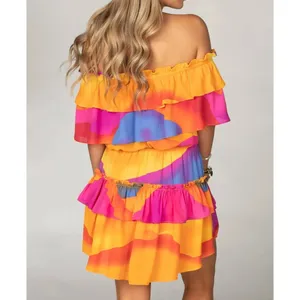 Buddylove Kiera Ruffled Off-The-Shoulder Mini Dress Small Sunset Boho Festival‎ thumbnail 2